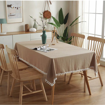 100% Cotton Tablecloths Fabric Tassel Tablecloth Dust-Proof Table Cover for Kitchen Dinning Tabletop Home Wedding Decoration
